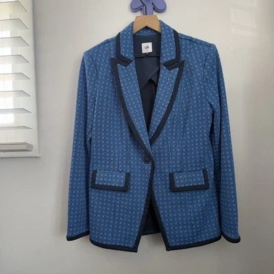 Blazer Cabi Mediano Beca Azul Cuadros Jacquard Tejido Otoño Carrera Oficina Foto 1 de 4