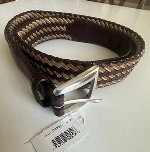 Brighton Herren 34 geflochten gedrehter Gürtel gewebt braun Leder Streifen M20145 neu mit Etikett - Bild 1 von 13