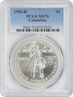 1992-D Columbus Commemorative Silver Dollar MS70 PCGS - Image 1 of 2