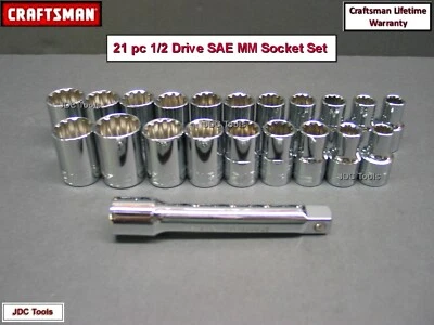 CRAFTSMAN 21 pc 1/2 SAE METRIC 12pt ratchet wrench socket set L22 - Image 1 of 4