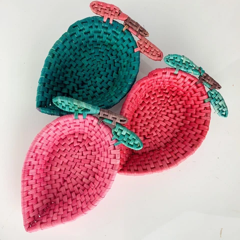 Vintage Kitsch Fruit Woven BASKET SET Strawberry 80s Cottage Core Decor Wall Cover