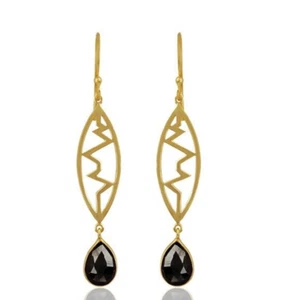 Heartbeat Dangle Earrings Gold Plated Hematite Gemstone Handmade Fancy Jewelry - Picture 1 of 3