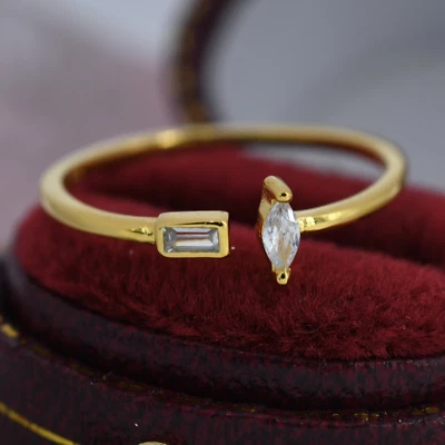 Anillo ajustable de piedras preciosas de circón con forma de marquesa con octágono en plata 925 Foto 1 de 4