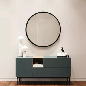 Modern Black Round Mirror 80x80cm Wall Mounted Aluminium Frame Minimalist Décor - Picture 1 of 2