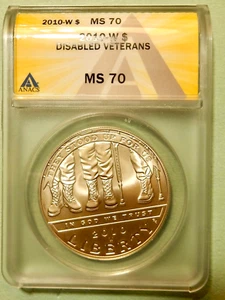 2010 W DISABLED VET. SILVER COMMEMORATIVE DOLLAR - GRADED MS 70 BY ANACS - 194 - Picture 1 of 4
