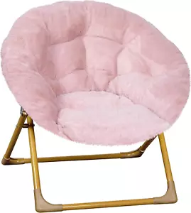 Gwen Kids Cozy Mini Folding Saucer Chair - Blush Faux Fur Moon Chair - Soft Gold - Picture 1 of 11