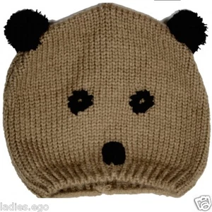 MÄDCHEN JÜNGEN WOLLE MÜTZE ÖHRCHEN BÄR PANDA KINDER 3 - 14 104 -140 WINTER BEIGE - Picture 1 of 1