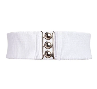 Nuevo Cinturón Elástico Malco Modes Blanco Cuadrado Baile Cierre Plateado Pequeño S Foto 1 de 3