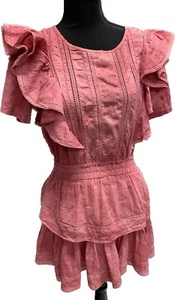 Love Shack Fancy Natasha Dress Bordeaux Hand Dye Pink Tiered Short Cotton M NEW - Picture 1 of 20