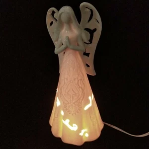White Christmas Angel Table Lamp Tall Slender Praying Angel Blessings Wings - Picture 1 of 8