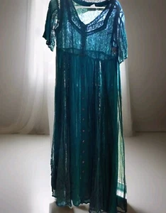 Vintage TOGETHER! Spitzeneinsatz Gypsy Y2K Lagenlook Smaragdgrün DAMEN KLEID M 10 - Bild 1 von 9