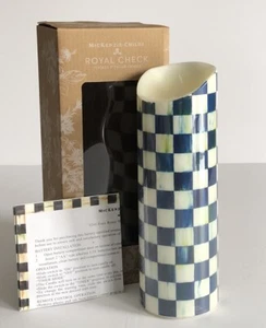 MacKenzie Childs Royal Check Flicker Candle Blue Flameless Pillar 9” NEW - Picture 1 of 10