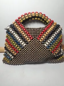 Czech Colorful Wooden Bead Handbag Vintage - Picture 1 of 9