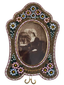 Italian Micro Mosaic Vintage Standing Photo Picture Frame Flowers Pink White Blu - Picture 1 of 15
