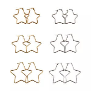 12 pares de pendientes de aro estrella de acero titanio hallazgos 30-35 mm para mujeres niñas - Imagen 1 de 6