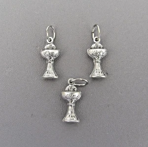 3 pc CHALICE Eucharist 1st First Communion Charm ITALY Holy Medal M120 SILVER - Picture 1 of 3