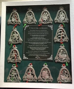 12 Days of Christmas Ornament Set of 12 Metal Ornaments, 3 1/8-Inches NEW Abbey - Picture 1 of 11