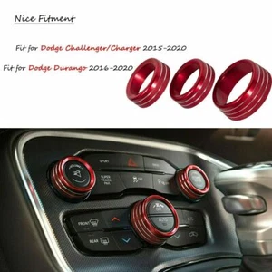 3pcs AC Radio Switch Trim Ring Knob Cover for Dodge Challenger/Charger 15-20 RED - Picture 1 of 6
