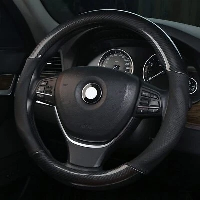 Leather For NISSAN New Black 15" Diameter Car Auto Steering Wheel Cover - Image 1 of 4