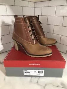 Johnston & Murphy Sz 8.5 Lt/Dark Tan Two Tone Leather Lace Up Heeled Boots Women - Picture 1 of 10