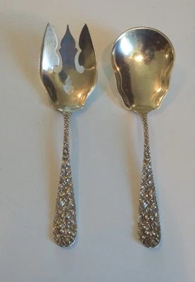 JUEGO PARA SERVIR ENSALADAS STIEFF PLATA ESTERLINA 2 PIEZAS, REPUJADO / ROSA STIEFF, Monograma Foto 1 de 4