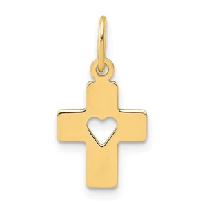 14k Yellow Gold Polished Cross with Heart Pendant 0.16gm L-17mm, W-9mm - Picture 1 of 4