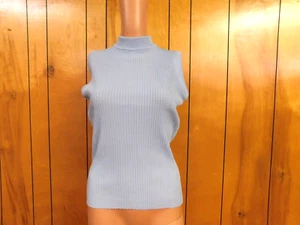 Vintage SWEATER BEE Lite Blue Ribbed Poly Sleeveless Blouse 37-52" Bust - Picture 1 of 6