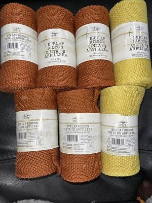 Love Laugh Craft Burlap Ribbon Lot of 7 Orange and Lemon Yellow NEW - Image 1 of 3