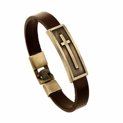 Armband Kreuz Lederarmband Herren Herren Armbänder Heiligenarmband Schildarmband - Bild 1 von 2