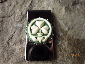 IRISH CLADDAGH AND SHAMROCK CAMEO STAINLESS STEEL MONEY CLIP- FATHER'S DAY - G1 - Picture 1 of 3