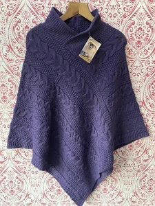JM Cooper British Wool Natural Poncho Purple 100% Wool One Size New With Tags - Picture 1 of 10