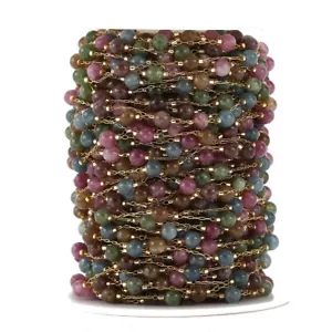 2meter Gold Stainless Steel Natural round Beads Chain for women's Jewelry Making - Picture 1 of 4