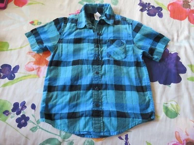 可爱男孩蓝色/黑色/格子纽扣礼服衬衫,尺寸 S — 第 1/4 张图片