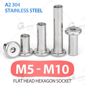 Sleeve Nuts M5-M10 Flat Head Hexagon Socket Furniture Cap Stainless Steel A2 304 - Picture 1 of 89