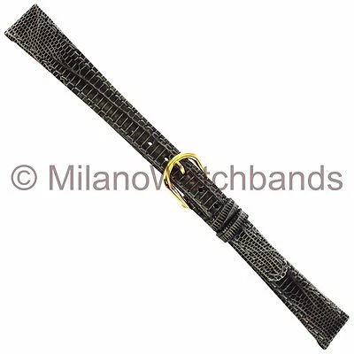 Correa de reloj regular 10 mm Speidel gris de lujo genuina Teju Lizard borde redondo para damas Foto 1 de 3