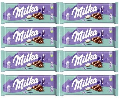 8 barras de chocolate con leche alpina MILKA BUBBLY COCONUT dulces europeos 97 g 3,42 oz Foto 1 de 4
