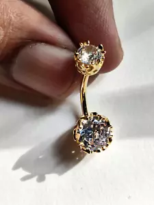 Round Cut Lab-Created Diamond Barbell Belly Button Ring 14K Yellow Gold Plated - Picture 1 of 5