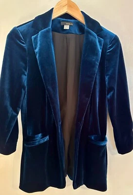 Women's Blue Velvet Blazer, Jacket, Worn Only Once - Image 1 of 4
