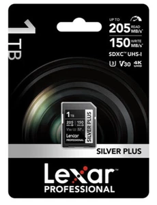 Lexar 1TB Professional Silver PLUS Memory SD Card SDXC UHS-I Memory V30 205MB/s - Picture 1 of 1