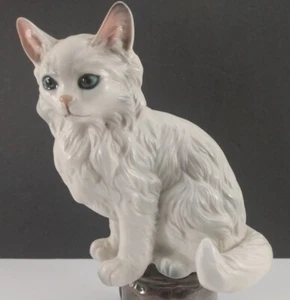 VTG Lefton Persian Mom Cat Kitten Japan Porcelain Figurine BL Eye WT Animal Pet  - Picture 1 of 13