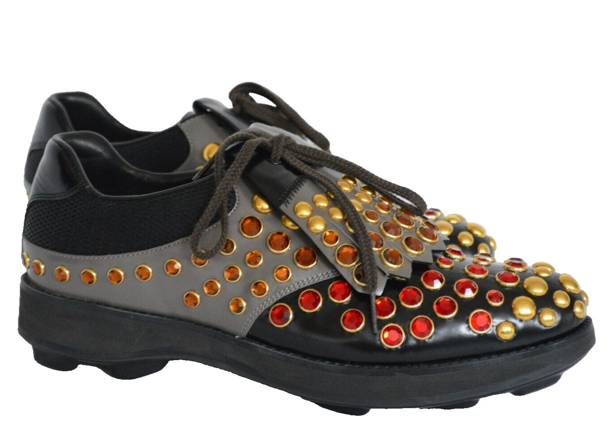 Prada Studded Spazz Lux Runway Oxfords Shoes SZ US 9.5, UK8.5 NWB Prada Spazzolato Rois Studded Lace Up Monolith 55mm Derby  main image 4