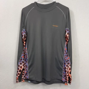 Simms SolarFlex Shirt Mens Medium Gray Trout Print UPF Sun Protection Fishing - Picture 1 of 6