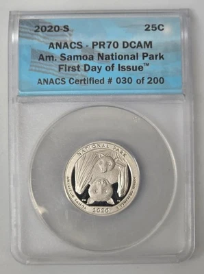2020-S ANACS PR70DCAM First Day Issue American Samoa Quarter - Image 1 of 4