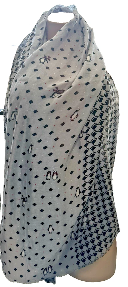 Vera Bradley Rayón Largo Suave Flecos Bufanda en Playful Penguins Gris 30" x 72" Foto 1 de 4