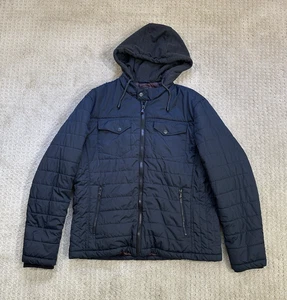Buffalo David Bitton Wintermantel Herren große Stepp Kapuze Puffer Jacke Navy Blau - Bild 1 von 7