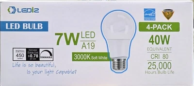 LEDi2 A19 7W=40W Equivalent LED Light Bulbs | 3000k Soft White | 450 Lumens - Image 1 of 4