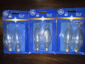 6 GE 25W B Type Curved Tip Candelabra Base Light Bulbs - Picture 1 of 3