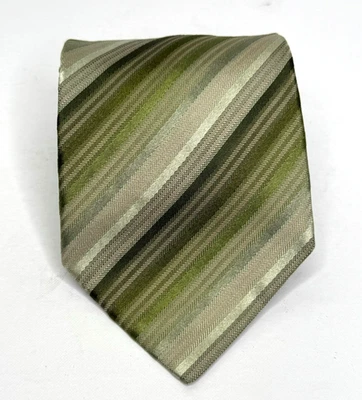 Corbata Giorgio Armani Para Hombre Verde Rayas Seda Bastante Lujo Italia Carrera Foto 1 de 4