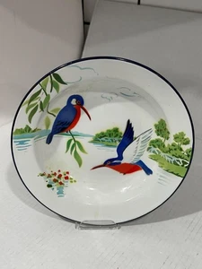 Ciotola smaltata vintage - Elefante fortunato, uccellini, fauna decorazione cucina - Foto 1 di 12