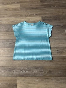 J Jill Top Gr. XL Knopfleiste Schulter blau gestreift Baumwolle maritim Strand Küste cool - Bild 1 von 7